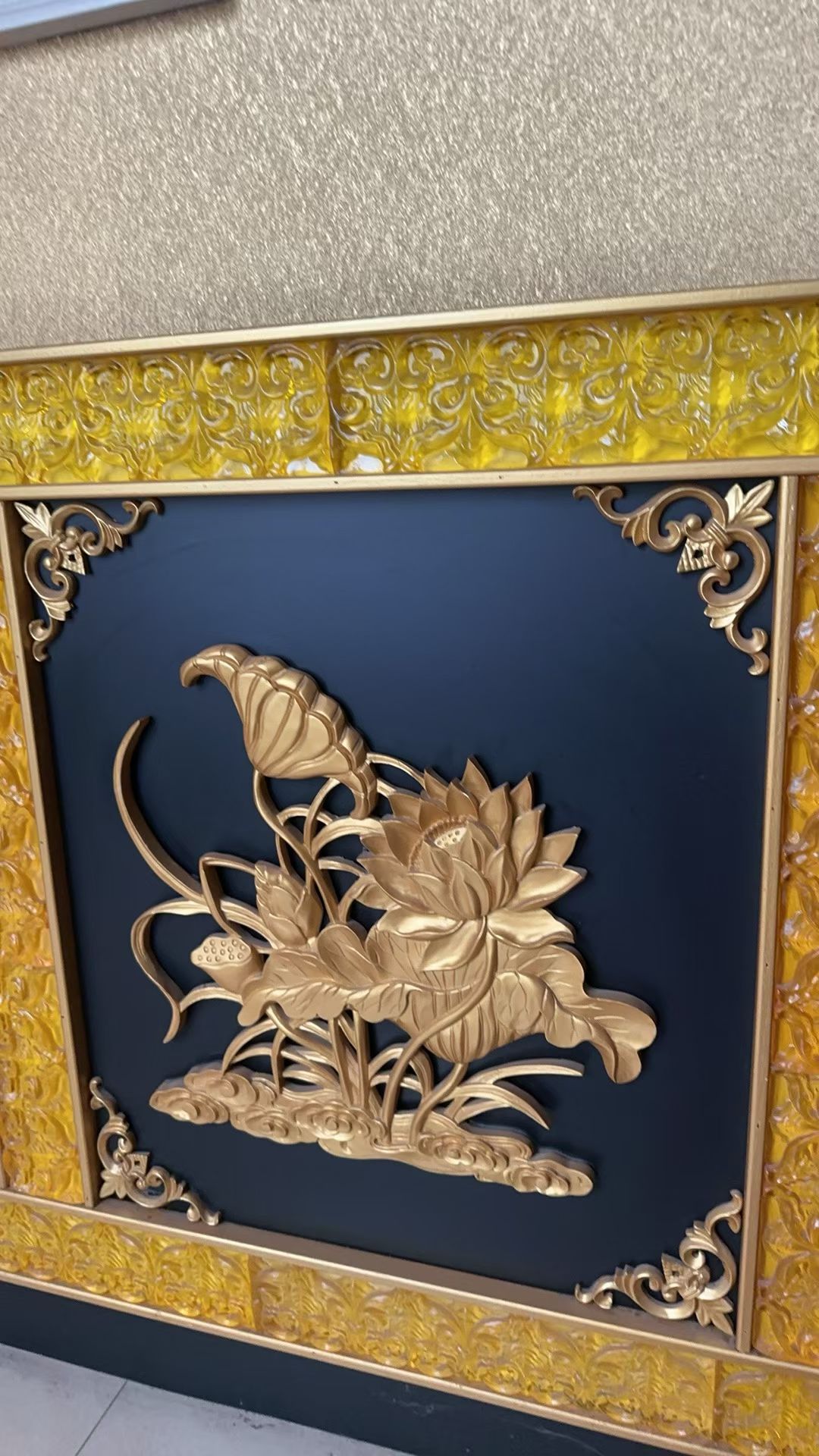 Physical lotus-themed metal relief decorative panel