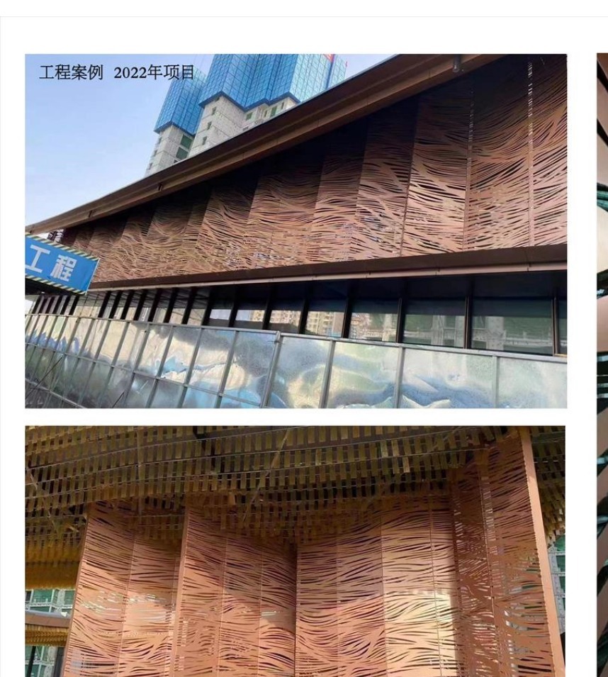 Perforated and engraved aluminum solid panel curtain wall